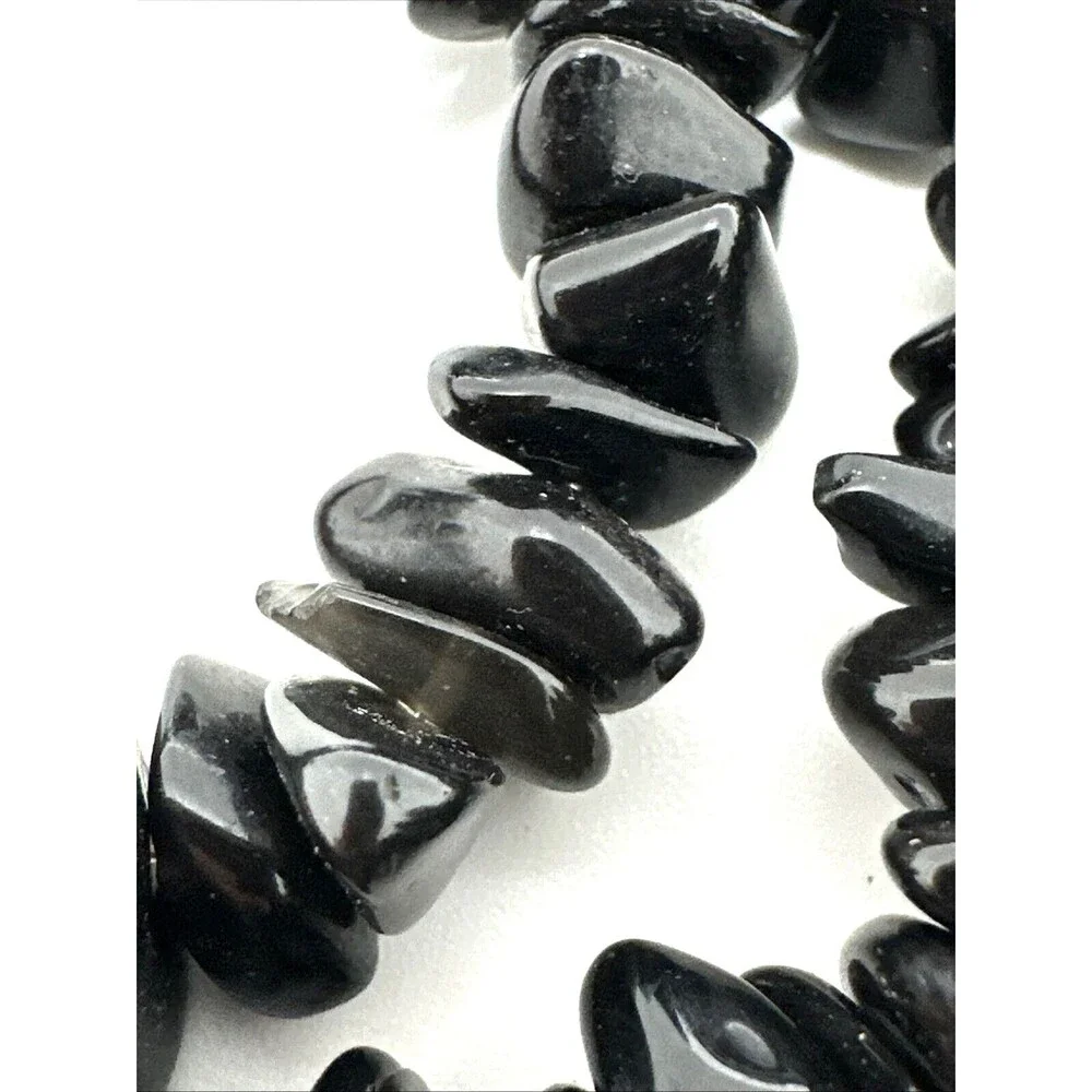 Vintage Black Onyx Quartz Bead Necklace Faux Pearl 925 Sterling Silver Clasp 19